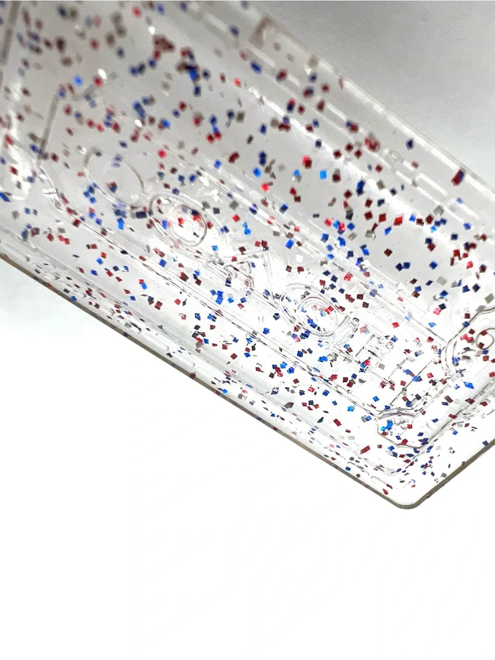 Coach Poppy Clear Red Blue Confetti Glitter Lucite Hangtag Ball Chain